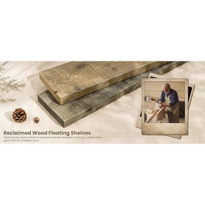 Reclaimed Teak Wood Mid Century Modern Floating Wall Shelves | Handcrafted <b>Planter</b> Stands & Wall Hanging - Product Image 2