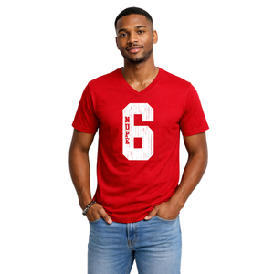 T-shirt col en V Kappa Alpha Psi numéro 6 rouge, vêtement de fraternité grecque avec motif audacieux, confort premium et coupe élégante - Product Image 1