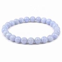 Bracelet en Agate Bleue Naturelle, Pierre Précieuse, Énergie Positive, Pierre Apaisante, Vente en Gros