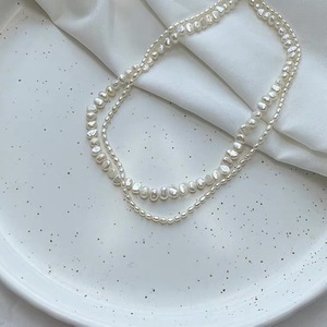 Collier ras du cou en or 14 carats plaqué or, grain de millet, style rétro INS, perle baroque, pour femmes, collier court, naturel - Product Image 1