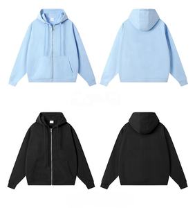 High Quality 380gsm 85% Cotton 15% Polyester Oversized Drop Shoulder Solid Blank Essential Casual Full Zip <b>Hoodie</b> For Men Women - Product Image 4
