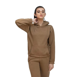 Trendy Women Soft Cotton Fleece 2 Piece Hoodie and Jogger Pants <b>Tracksuit</b> Set with Front Logo Winter Casual Activewear - Product Image 1