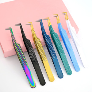 Private Label 90 Degree Volume Tip Eyelash Extension Tweezers Lash Supplier Tweezer Lash Applicator Tools Plasma Coated Color - Product Image 1