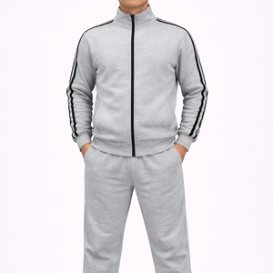 Premium Men’s <b>Light</b> Grey Zip-Up Tracksuit Set, Soft Cotton fleece Blend winter Fabric for Comfort, High-<b>Neck</b> sweatshirt - Product Image 1