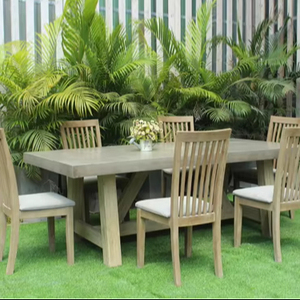 Mesa de Comedor Rectangular de Hormigón Impermeable, Ecológica, de Estilo Moderno y Alta Calidad, con Patas de Madera, Muebles para el Hogar - Product Image 1