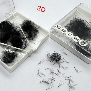 Extensiones de Pestañas de Volumen 3D, Longitud de 7mm-25mm, Curvatura 0.07 C/CC/DD/M/L, Premium, Pre-fabricadas, Pelo Sintético, Hechas a Mano, Color Negro Mate - Product Image 1