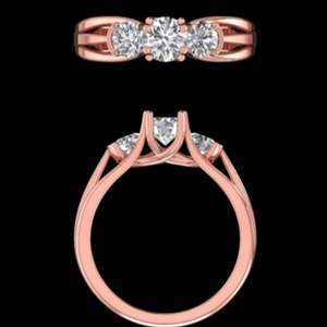 Anillo de compromiso de lujo en oro rosa con tres diamantes redondos de corte brillante y engaste en tija, joyería nupcial para mujer. - Product Image 1