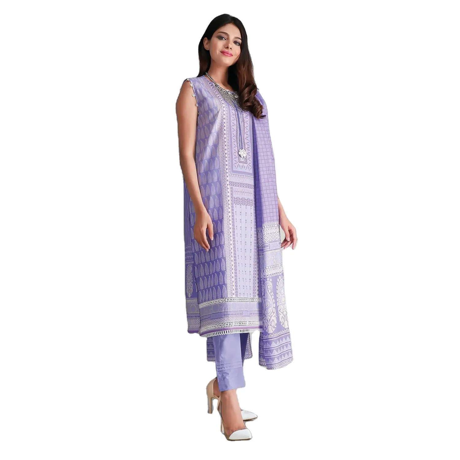 紫色の女の子のドレス3ピース芝生驚くべき売れ筋パキスタンレディーススーツインド夏と冬の摩耗