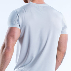 T-shirts de sport pour hommes à manches courtes, col rond, séchage rapide, coupe ajustée, haute performance, couleur platine, décontractés, vente en gros, tendance du moment - Product Image 4