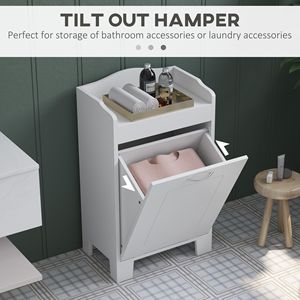 Mobiletto portaoggetti moderno bianco da 31 pollici, autoportante, con cesto per biancheria ribaltabile, in legno e tessuto, per vestiti - Product Image 4