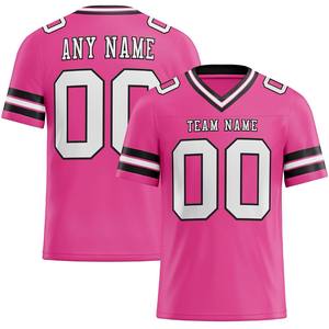 Custom Navy Pink American Football Jersey V-Neck Short Sleeve Sublimated Print Front Team <b>Name</b> Number Breathable Mesh Moisture - Product Image 3