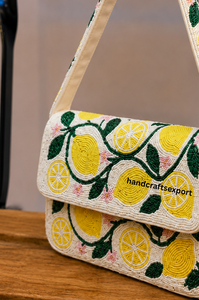 Sac à bandoulière de luxe fait main orné de perles de citron, tendance, portable, pour femme, de créateur |   Boutique haut de gamme, solide, sûr, écologique - Product Image 4