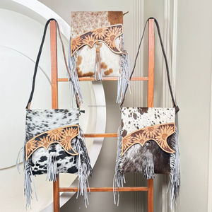 Vente en gros de sacs à main en cuir véritable usinés à la main de la collection occidentale sacs à bandoulière à franges sac à main style cowgirl à pompons pour femmes - Product Image 5