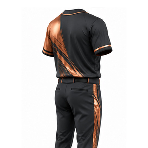 Ensemble de maillot de baseball noir et marron pour homme avec pantalon noir, tissu respirant, 100 % polyester, coupe classique, manches courtes, toutes saisons - Product Image 6
