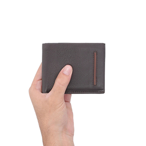 Cartera Bifold de Cuero Genuino Marrón para Hombre, de Alta Calidad y Lujo, con Bloqueo RFID, Logotipo Personalizado, Delgada, Multifuncional, Porta Tarjetas, Corta - Product Image 3