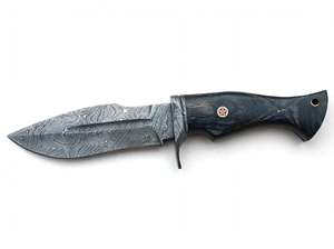 Cuchillo de Camping Hecho a Mano con Acero de Damasco, Mango de Madera Oscura y Bolster de Damasco, Hoja Fija - Product Image 3