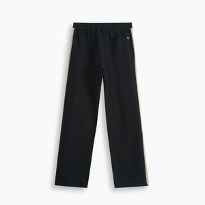Pantalon de survêtement noir grande taille pour homme avec bandes latérales beiges, taille mi-haute, cordon de serrage, coupe décontractée, tricoté, pour l'automne - Product Image 2
