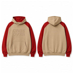 Sudadera con Capucha Extra Grande para Hombre, Manga Raglán, Logotipo Game Over en Relieve, Felpa Francesa, Estilo Casual de Otoño - Product Image 1