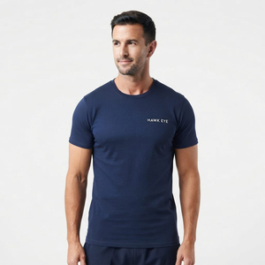 T-shirt Homme Luxe Qualité Supérieure Coupe Slim Tendance Bleu Marine Ajusté Personnalisé Nouveau Design Col Rond Vente en Gros - Product Image 3