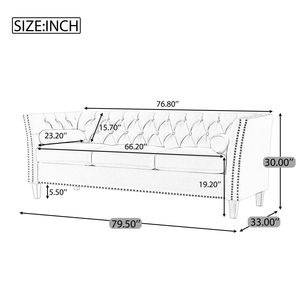 Elegante Divano a 3 Posti Transizionale per Soggiorno, Comodo Divano con Braccioli Svasati, Finiture con Borchie e Gambe in Legno Massello - Product Image 3