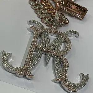 Colgante Hip Hop Personalizado con Inicial JR, Estilo Vintage, con Incrustaciones de Moissanita, Chapado en Oro Rosa sobre Plata de Ley 925 - Product Image 2