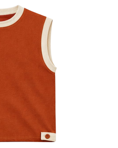 Men <b>Rust</b> Orange Sleeveless Tank <b>Top</b> & Matching Shorts Set Summer Cotton Outfit Contrast Cream Trim Drawstring Two Piece Set - Product Image 2