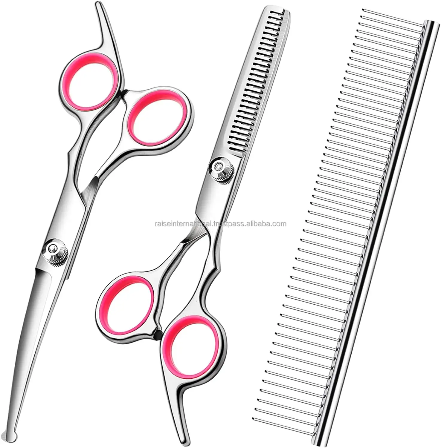 Grooming Scissors With Safety Round Tips Stainless Steel Professional Dog Grooming Kit Thinning Curved Scissors & Comb For Pets