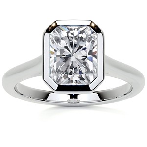 Luxury Radiant Cut Moissanite Bezel <b>Set</b> Engagement <b>Ring</b> 10K Solid White Gold Minimalist Solitaire <b>Ring</b> For <b>Women</b> - Product Image 1