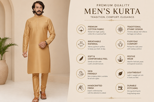 <b>Men</b> Premium Gold <b>Kurta</b> Pajama Set Ethnic Traditional Festive Indian <b>Kurta</b> Pyjama Suit <b>Men</b> Designer Party Dress Wear - Product Image 2