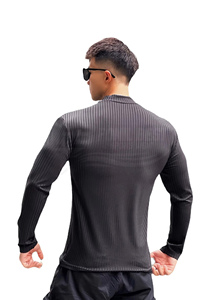 T-shirt de sport pour homme en coton uni, décontracté, à manches régulières, pour l'entraînement, élastique, respirant, séchage rapide, avec fermeture éclair sur le devant - Product Image 4