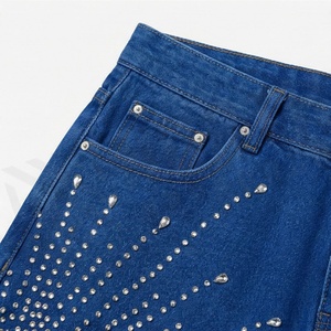 Jeans courts de bonne qualité pour hommes, en coton, coupe droite, décontractés, avec strass, denim, streetwear d'été, couleur personnalisée, vêtements tendance - Product Image 5