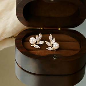 Freshwater Pearl Leaf <b>Earrings</b> Crystal Gold Leaf Bridal Wedding <b>Earrings</b> Elegant Bridesmaid Gift Jewelry For Women - Product Image 6