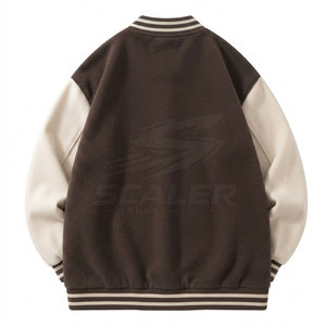 Custom Embroidered Logo Front Men Winter Varsity <b>Jacket</b> <b>with</b> Stand Collar Rib Knit Cuffs Warm <b>Lining</b> and Baseball Style Look - Product Image 2