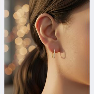 1.00CTW Round Cut Diamond Pave Set Elongated Hoop Earrings in <b>Solid</b> <b>Gold</b> for Women Elegant Oval Shape Hinged <b>Huggie</b> Jewelry Gift - Product Image 3