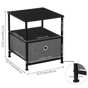 Table de chevet à 1 tiroir avec bacs en tissu facile à tirer, cadre en acier, dessus en bois, meubles de chevet pour bureau à domicile, dortoir d'université, chambre à coucher - Product Image 6