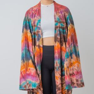 Precio de fábrica al por mayor 100% rayón Tie Dye estilo bohemio Kimono cómodo ajuste suelto chaqueta de verano cubierta de playa 1 pieza - Product Image 5
