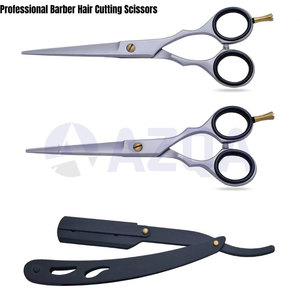 Juego de tijeras de peluquería de acero inoxidable y navaja de afeitar con estuche de cuero PU, kit profesional para salón - Product Image 4