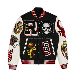 Veste bomber de baseball en cuir avec broderie chenille, vente en gros - Product Image 1