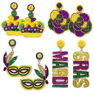 <b>Mardi</b> <b>Gras</b> Indian Handmade Seed <b>Beaded</b> Earrings for Women Fashion embroidery earrings party style festival from India - Product Image 3