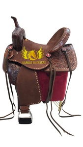 Silla de montar de cuero duradero marrón con acabado rugoso, tipo inglés, portátil, para carreras de barriles, con armazón de fibra. - Product Image 2