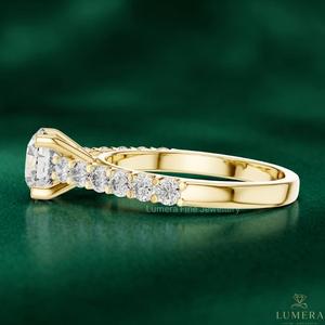 Bague de fiançailles de luxe en or jaune 9K 10K 14K 18K avec diamant de laboratoire taille ronde certifié IGI, cadeau de mariage pour femme - Product Image 3