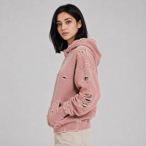 Women's Oversized Hoodie Pullover Distressed Acid Washed <b>Pink</b> Long Sleeve <b>Sweatshirt</b> With Front Pocket - Product Image 3