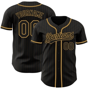Maillot de baseball authentique OMMIZ INDUSTRY noir et or vieilli à rayures fines, personnalisé, le plus vendu en gros - Product Image 1