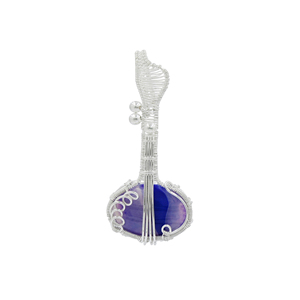 Pendentif ovale en agate bleue, enveloppé de fil, fait main, plaqué argent, bijoux en gros - Product Image 1