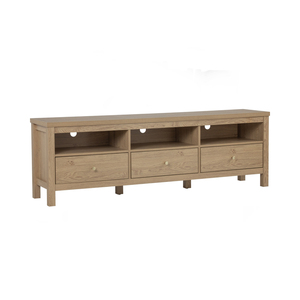 Mueble para TV hecho de madera de teca maciza de alta calidad con espacio de almacenamiento en color madera natural para uso en sala de estar interior. - Product Image 3