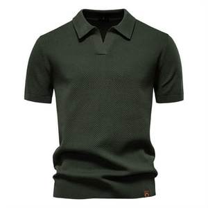 Polo en tricot à col marin pour homme, respirant, manches courtes, motif uni, logo personnalisé, tenue de bureau estivale - Product Image 1