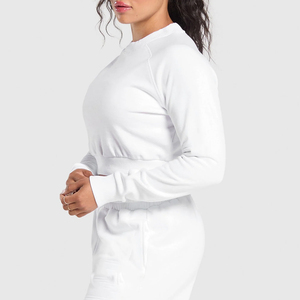 Sudadera Corta para Mujer, Manga Larga, Cuello Redondo, para Fitness, Entrenamiento, Yoga, Ropa Deportiva Informal, Blanca - Product Image 2