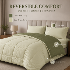 Elegante Edredón Reversible de Microfibra de Doble Tono Verde Oliva y Verde Salvia de 350 GSM |   Ropa de Cama Suave, Cálida y Acogedora para Dormitorios Modernos - Product Image 6