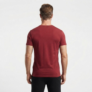 T-shirt en coton rouge slim fit pour homme, col rond, manches courtes, jersey décontracté, respirant, couleur unie, tricoté, teint uni - Product Image 2