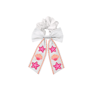 White embroidery hand beaded hair <b>ties</b> custom handmade beaded hair <b>ties</b> with customizable bow and leaf pattern designs - Product Image 3